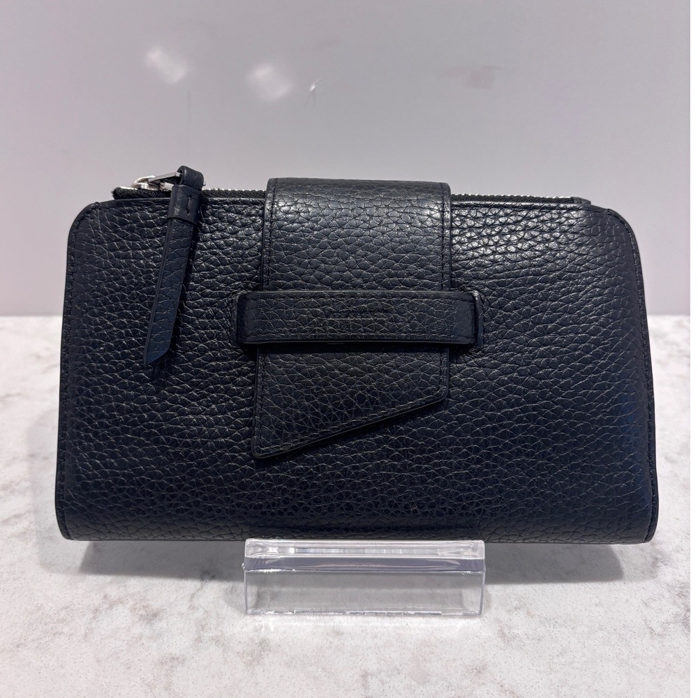 AllSaints Black Pebbled Leather‎ Bifold Wallet with Tab Closure and Zip Pocket